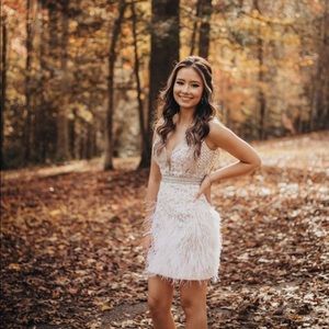 Size 0 Jovani Dress, white with feathers